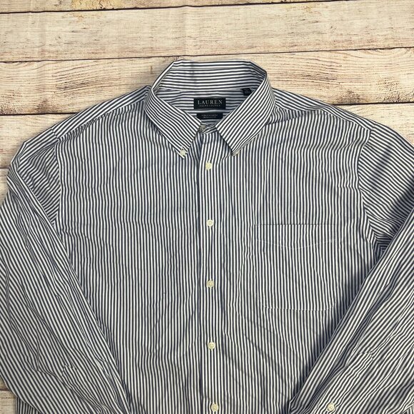 Men's Ralph Lauren Blue White Striped Button Down Shirt XL Long Sleeve Casual - Picture 10 of 15